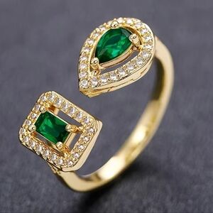Gold Open Ring with Emerald Green Stones